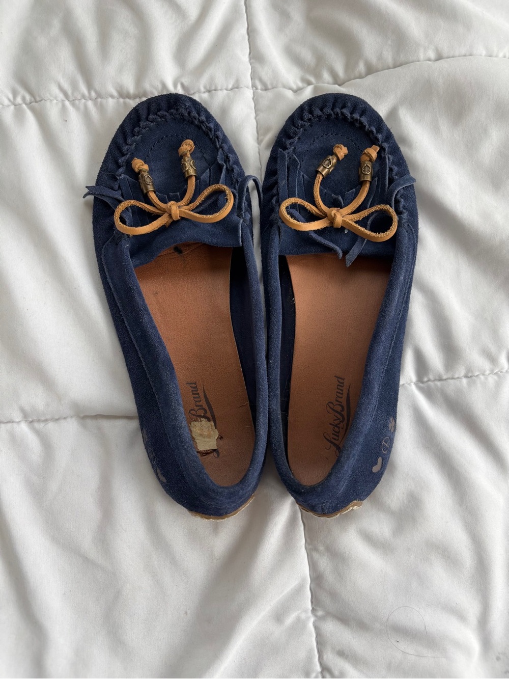 Lucky Brand Moccasins 9 Navy Suede Leather Bow Slip On Loafer Flats